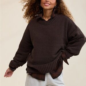 aerie Cozy Chunky Knit Turtleneck Sweater - Chocolate Brown